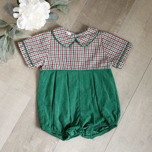 Bailey Boy's Green Corduroy and Plaid Romper Shortall ADORABLE NWOT